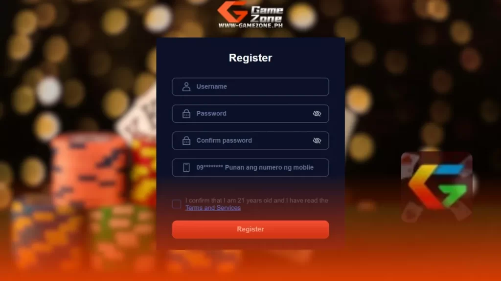 GameZone Register Form